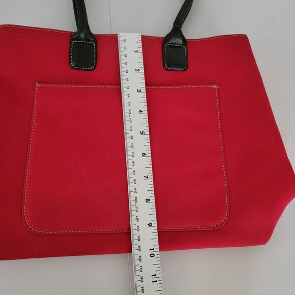 Charter Club Womens Shoulder Handbag Red Fabric Exterior Black & White Lining - Picture 11 of 12